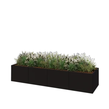 Stål plantekasse XXL - Rektangel - 320 x 80 x 60 cm - RAL9005 mat (sort) - Uden bundplade