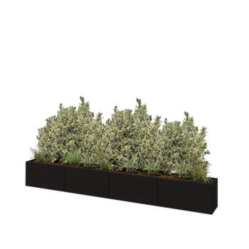 Stål plantekasse XXL - Rektangel - 320 x 30 x 40 cm - RAL9005 mat (sort) - Med bundplade