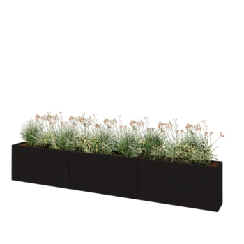 Stål plantekasse XXL - Rektangel - 360 x 30 x 60 cm - RAL9005 mat (sort) - Med bundplade
