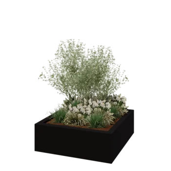 Plantekasse i glasfiber - Kvadratisk - 120 x 120 x 40 cm - RAL9005 mat (sort) - Med bund