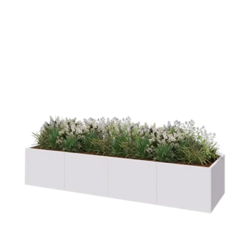 Stål plantekasse XXL - Rektangel - 320 x 80 x 60 cm - RAL9010 mat (hvid) - Uden bundplade
