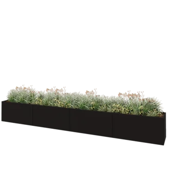 Stål plantekasse XXL - Rektangel - 480 x 50 x 60 cm - RAL9005 mat (sort) - Med bundplade