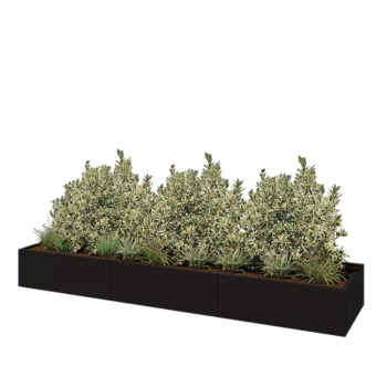 Stål plantekasse XXL - Rektangel - 360 x 80 x 40 cm - RAL9005 mat (sort) - Med bundplade