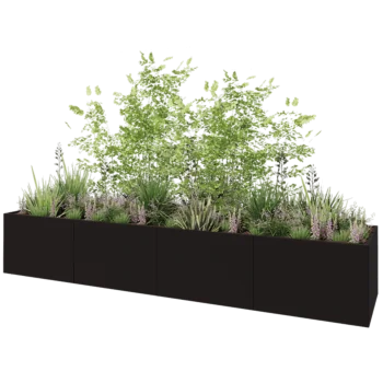 Stål plantekasse XXL - Rektangel - 480 x 100 x 80 cm - RAL9005 mat (sort) - Uden bundplade
