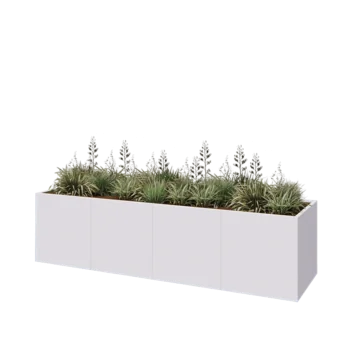 Stål plantekasse XXL - Rektangel - 320 x 80 x 80 cm - RAL9010 mat (hvid) - Uden bundplade