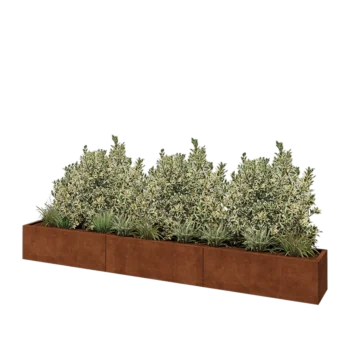 Cortenstål plantekasse XXL - Rektangel - 360 x 40 x 40 cm - Med bundplade