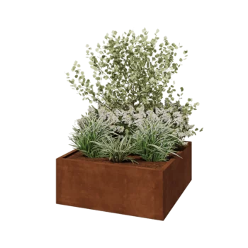 Cortenstål plantekasse - Firkant - 100 x 100 x 40 cm - Med bundplade