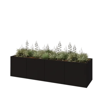 Stål plantekasse XXL - Rektangel - 320 x 80 x 80 cm - RAL9005 mat (sort) - Med bundplade