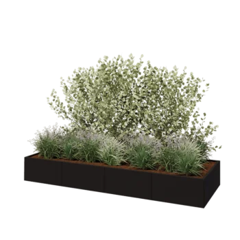 Stål plantekasse XXL - Rektangel - 320 x 100 x 40 cm - RAL9005 mat (sort) - Med bundplade