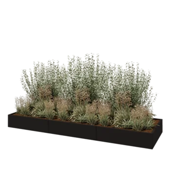 Stål plantekasse XXL - Rektangel - 360 x 100 x 30 cm - RAL9005 mat (sort) - Uden bundplade