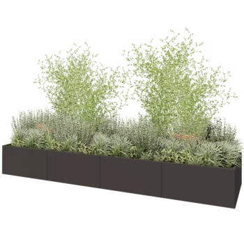 Stål plantekasse XXL - Rektangel - 480 x 120 x 60 cm - RAL7016 mat (antracitgrå) - Med bundplade