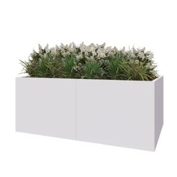 Stål plantekasse XXL - Rektangel - 200 x 120 x 80 cm - RAL9010 mat (hvid) - Med bundplade