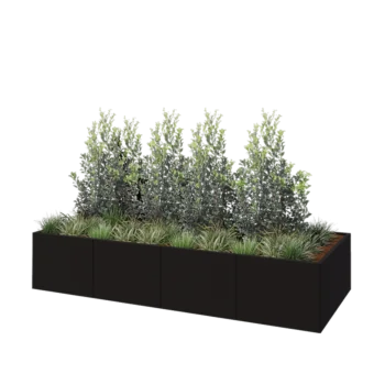 Stål plantekasse XXL - Rektangel - 320 x 120 x 60 cm - RAL9005 mat (sort) - Uden bundplade