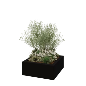 Plantekasse i glasfiber - Kvadratisk - 100 x 100 x 40 cm - RAL9005 mat (sort) - Med bund