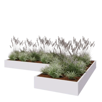 Stål plantekasse - L-formet - 360 x 240 x 30 cm - RAL9010 mat (hvid) - Med bundplade