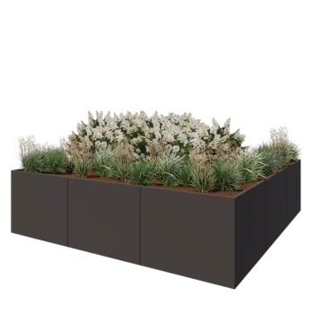 Stål plantekasse XXL - Firkant - 300 x 300 x 80 cm - RAL7016 mat (antracitgrå) - Uden bundplade