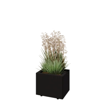 Stål plantekasse - Rektangel - 40 x 30 x 30 cm - RAL9005 mat (sort) - Med bundplade - Med ben