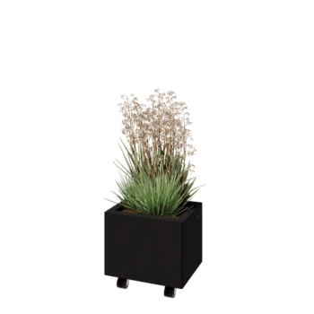Stål plantekasse - Rektangel - 40 x 30 x 30 cm - RAL9005 mat (sort) - Med bundplade - Met hjul