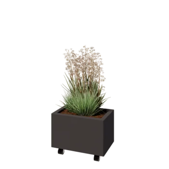 Stål plantekasse - Rektangel - 50 x 30 x 30 cm - RAL7016 mat (antracitgrå) - Med bundplade - Met hjul