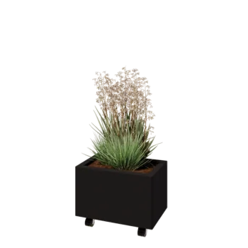 Stål plantekasse - Rektangel - 50 x 30 x 30 cm - RAL9005 mat (sort) - Med bundplade - Met hjul