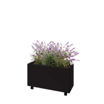 Stål plantekasse - Rektangel - 80 x 30 x 40 cm - RAL9005 mat (sort) - Med bundplade - Met hjul