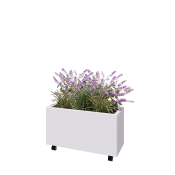 Stål plantekasse - Rektangel - 80 x 30 x 40 cm - RAL9010 mat (hvid) - Med bundplade - Met hjul
