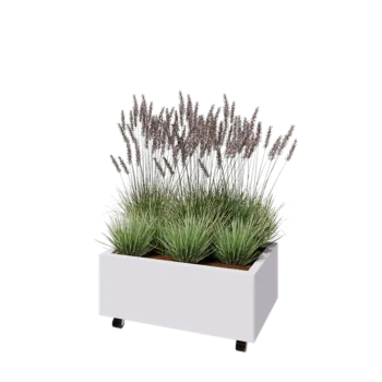 Stål plantekasse - Rektangel - 80 x 50 x 30 cm - RAL9010 mat (hvid) - Med bundplade - Met hjul