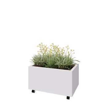 Stål plantekasse - Rektangel - 80 x 50 x 40 cm - RAL9010 mat (hvid) - Med bundplade - Met hjul