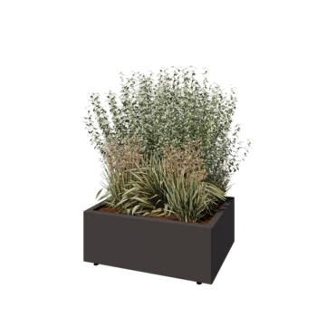 Stål plantekasse - Rektangel - 80 x 60 x 30 cm - RAL7016 mat (antracitgrå) - Med bundplade - Med ben