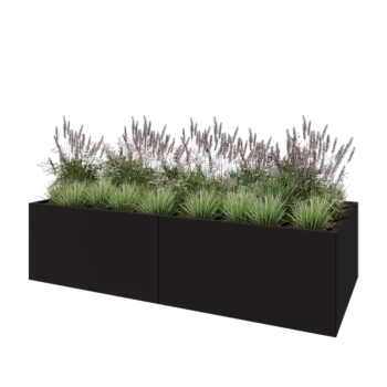 Stål plantekasse XXL - Rektangel - 240 x 100 x 60 cm - RAL9005 mat (sort) - Med bundplade