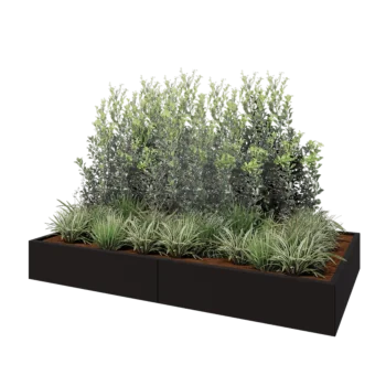 Stål plantekasse XXL - Rektangel - 240 x 120 x 30 cm - RAL9005 mat (sort) - Med bundplade