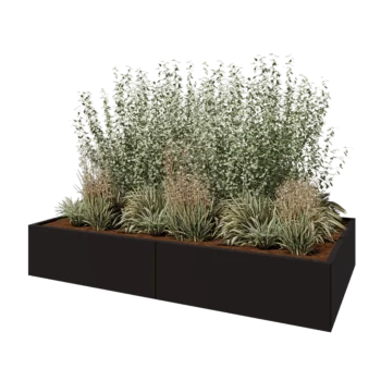 Stål plantekasse XXL - Rektangel - 240 x 120 x 40 cm - RAL9005 mat (sort) - Med bundplade