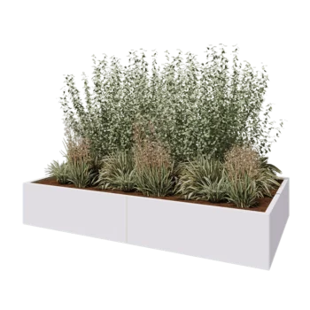 Stål plantekasse XXL - Rektangel - 240 x 120 x 40 cm - RAL9010 mat (hvid) - Med bundplade