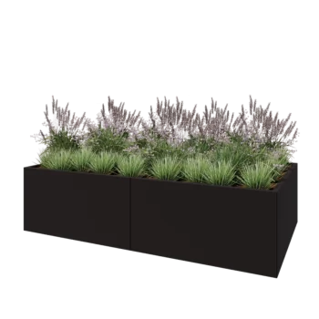 Stål plantekasse XXL - Rektangel - 240 x 120 x 60 cm - RAL9005 mat (sort) - Med bundplade