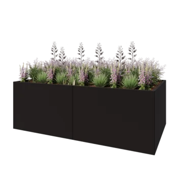 Stål plantekasse XXL - Rektangel - 240 x 120 x 80 cm - RAL9005 mat (sort) - Med bundplade