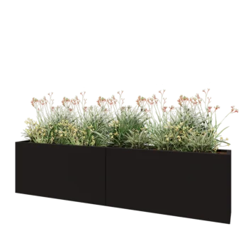 Stål plantekasse XXL - Rektangel - 240 x 30 x 60 cm - RAL9005 mat (sort) - Med bundplade