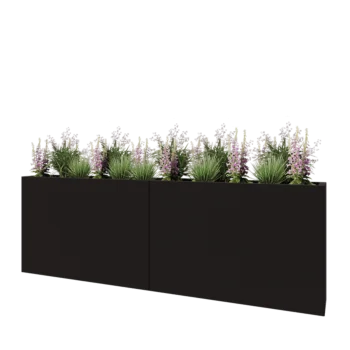 Stål plantekasse XXL - Rektangel - 240 x 30 x 80 cm - RAL9005 mat (sort) - Med bundplade
