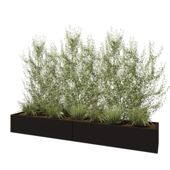 Stål plantekasse XXL - Rektangel - 240 x 40 x 30 cm - RAL9005 mat (sort) - Med bundplade