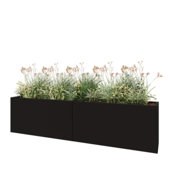 Stål plantekasse XXL - Rektangel - 240 x 40 x 60 cm - RAL9005 mat (sort) - Med bundplade