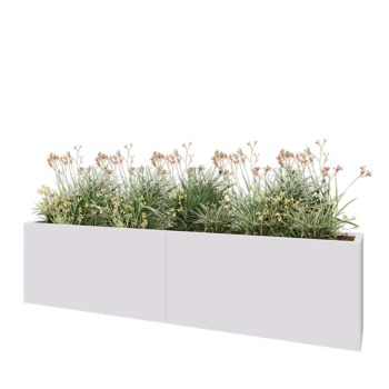 Stål plantekasse XXL - Rektangel - 240 x 40 x 60 cm - RAL9010 mat (hvid) - Med bundplade