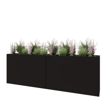 Stål plantekasse XXL - Rektangel - 240 x 40 x 80 cm - RAL9005 mat (sort) - Uden bundplade
