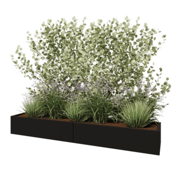 Stål plantekasse XXL - Rektangel - 240 x 50 x 30 cm - RAL9005 mat (sort) - Med bundplade