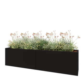 Stål plantekasse XXL - Rektangel - 240 x 50 x 60 cm - RAL9005 mat (sort) - Med bundplade