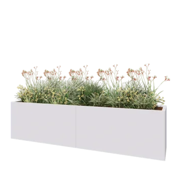 Stål plantekasse XXL - Rektangel - 240 x 50 x 60 cm - RAL9010 mat (hvid) - Med bundplade