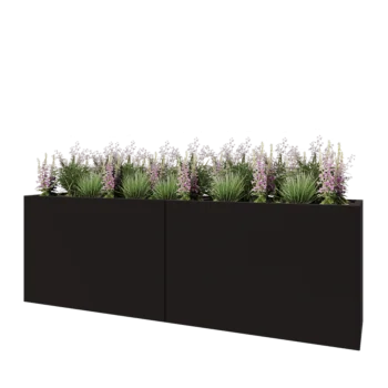 Stål plantekasse XXL - Rektangel - 240 x 50 x 80 cm - RAL9005 mat (sort) - Med bundplade
