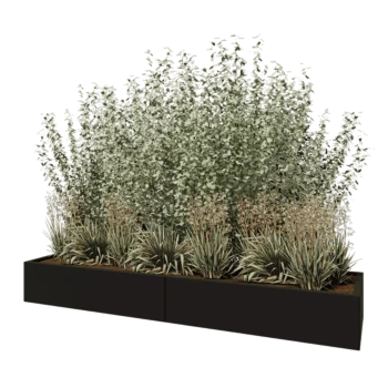 Stål plantekasse XXL - Rektangel - 240 x 60 x 30 cm - RAL9005 mat (sort) - Med bundplade