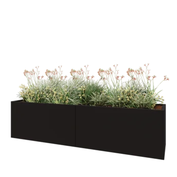 Stål plantekasse XXL - Rektangel - 240 x 60 x 60 cm - RAL9005 mat (sort) - Med bundplade