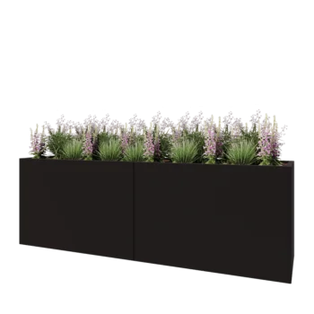 Stål plantekasse XXL - Rektangel - 240 x 60 x 80 cm - RAL9005 mat (sort) - Med bundplade