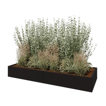 Stål plantekasse XXL - Rektangel - 240 x 80 x 30 cm - RAL9005 mat (sort) - Med bundplade