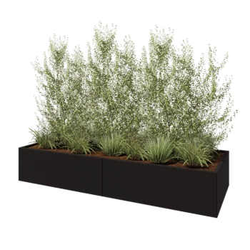 Stål plantekasse XXL - Rektangel - 240 x 80 x 40 cm - RAL9005 mat (sort) - Med bundplade